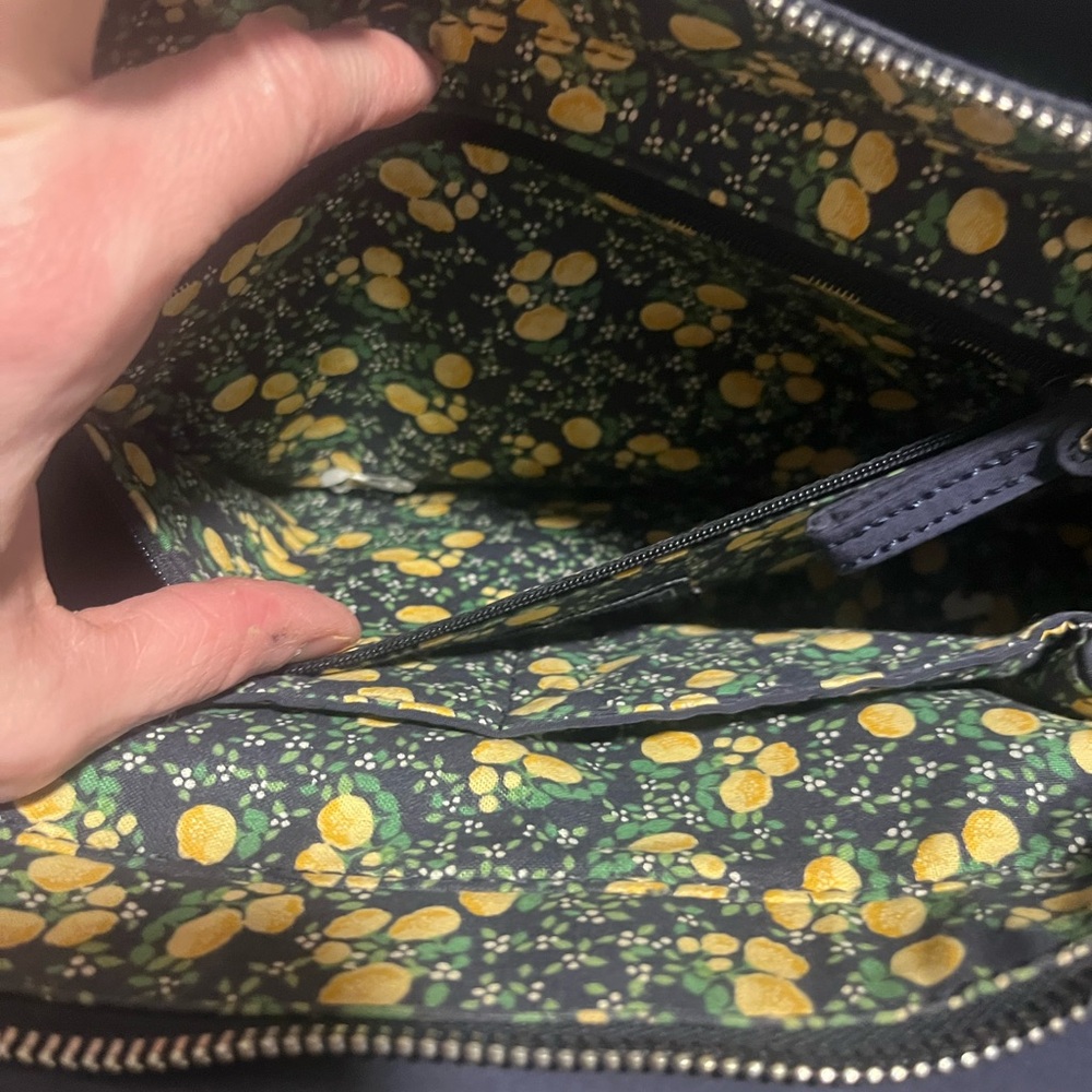Vera Bradley Navy Blue Quilted Shoulder Bag Purse Floral Stitch - Picture 7 of 13